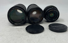 Load image into Gallery viewer, Lot Of 3 Pieces Assorted Black Auto Focus Mixed Variety Camera Lenses Not Tested
