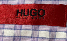 Load image into Gallery viewer, Hugo Boss Mens Purple White Plaid Cotton Long Sleeve Collared Dress Shirt Sz 15R