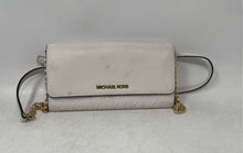 Load image into Gallery viewer, Michael Kors Womens Beige Signature Embossed Adjustable Strap Flap Crossbody Bag