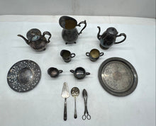 Load image into Gallery viewer, Vintage Mixed Variety Pieces Of Silver Tone Home & Kitchenware Tea Set