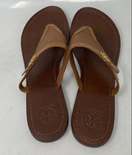 Load image into Gallery viewer, Authentic Tory Burch Womens Brown Leather Flat Thong Sandals Size 9.5M Worn
