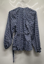 Load image into Gallery viewer, Banana Republic Womens Blue Geometric Print Long Sleeve Peplum Blouse Top Sz XS