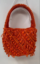 Load image into Gallery viewer, Mango Womens Orange Beaded Inner Pocket Magnetic Snap Lined Top Handle Handbag