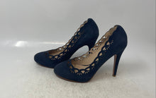 Load image into Gallery viewer, Zara Womens Navy Blue Laser-Cut Scalloped Edge Stiletto Pump Heels Size EUR 37