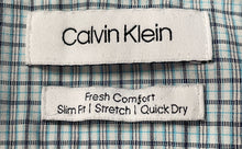 Load image into Gallery viewer, Calvin Klein Mens Blue Plaid Fresh Comfort Slim Fit Quick Dry Dress Shirt Sz XL