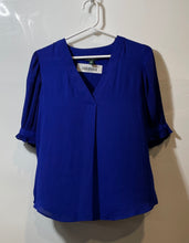 Load image into Gallery viewer, Lauren Ralph Lauren Womens Blue V-Neck Micro Pleated Pullover Blouse Top Sz PS/P