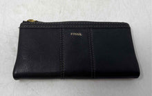 Load image into Gallery viewer, Fossil Womens Black Leather Credit Card Slot Flap Zipper Bifold Wallet