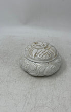 Load image into Gallery viewer, White Floral Engraved Porcelain Vanity Collectible Round Trinket Box With Lid