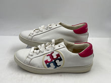 Load image into Gallery viewer, Authentic Tory Burch Womens Leigh White Leather Sneaker Shoes Size 8.5 M Damaged