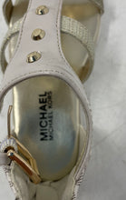 Load image into Gallery viewer, Michael Kors Girls Brandy White Gold Monogram Studded Gladiator Sandals Size 7