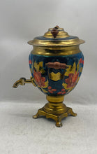 Load image into Gallery viewer, Multicolor Floral And Gold Metal Tray & Teapot Set Collectible Not Tested