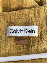 Load image into Gallery viewer, Calvin Klein Womens Mustard Puff Sleeve V-Neck Ruffle Hem A-Line Dress Size 14