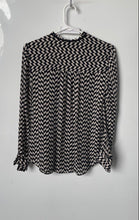 Load image into Gallery viewer, J.Crew Womens White & Black Printed Silk Long Sleeve Blouse Top Size 0