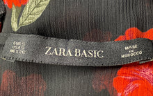 Load image into Gallery viewer, Zara Womens Black & Red Floral V-Neck Short Sleeve Tie Waist Mini Dress Size S