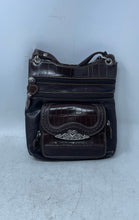 Load image into Gallery viewer, Unbranded Womens Brown Croc Embossed Leather Outer Pockets Crossbody Bag