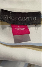 Load image into Gallery viewer, Vince Camuto Womens White Striped Print Bell Sleeve Tie Waist Blouse Top Size L