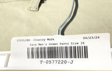 Load image into Gallery viewer, Zara Mens Green Flat Front Pockets Regular Fit Straight Leg Chino Pants Size 36