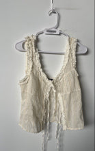 Load image into Gallery viewer, Zara Womens White Cotton Crochet Sleeveless V-Neck Tie Front Tank Top Size Small