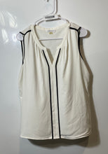 Load image into Gallery viewer, Calvin Klein Womens White Black Outline Sleeveless Split Neck Tank Top Size L