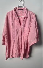 Load image into Gallery viewer, Zara Womens Pink Short Sleeve Collared Oversized Button-Up Shirt Size Large