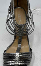 Load image into Gallery viewer, Michael Kors Womens Leann Silver-Tone Leather Back Zip Strappy Heels Size 7 M