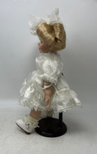 Load image into Gallery viewer, Antique Ceramic Decor Blonde Hair Blue Eyes White Dress Bows Fashion Doll