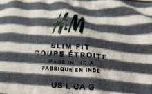 Load image into Gallery viewer, H&M Mens White Gray Striped Print Slim Fit Short Sleeve Pullover T-Shirt Size L
