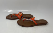 Load image into Gallery viewer, Michael Kors Womens Conway Orange Gold Slip-On Flat T-Strap Sandals Size 7.5