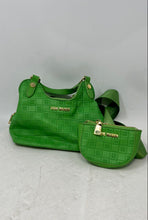 Load image into Gallery viewer, Steve Madden Womens Green Embossed Monogram Zip Top Shoulder Handbag And Wallet