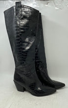 Load image into Gallery viewer, Unbranded Womens Black Croc Embossed Faux Leather Pull-On Knee High Boots Size 9