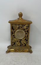 Load image into Gallery viewer, Antique Gold Tone Wood Quartz Roman Numerals Victorian Desk Clock Not Tested