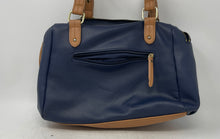 Load image into Gallery viewer, Tyler Rodan Womens Blue Brown Pebbled Leather Double Handle Zip Top Shoulder Bag