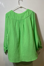 Load image into Gallery viewer, Talbots Womens Green Airy Gauze 3/4 Tie-Sleeve Button Front Blouse Top Size L