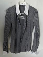 Load image into Gallery viewer, 7th Avenue Design Studio NY & Co. Womens Black White Striped Button-Up Shirt XS