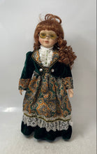 Load image into Gallery viewer, Vintage Victorian-Style Green Paisley Dress And Glasses Porcelain Girl Doll