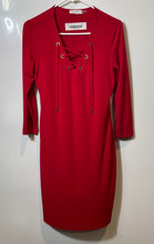 Load image into Gallery viewer, Calvin Klein Womens Red 3/4 Sleeve Stretch Front Lace-Up Sheath Dress Size 8