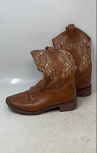 Load image into Gallery viewer, Genuine Leather Kids Brown Square Toe Pull-On Cowboy Western Boots Size EUR 38