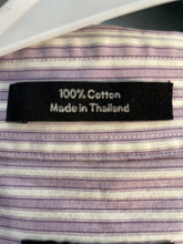 Load image into Gallery viewer, Calvin Klein Mens Purple White Striped Cotton Long Sleeve Dress Shirt Sz L 16.5