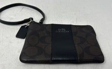 Load image into Gallery viewer, Coach Womens Brown Black Signature Stripe Leather Trim Zipper Wristlet Wallet