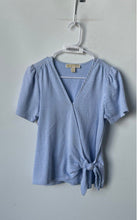 Load image into Gallery viewer, Michael Kors Womens Blue White Striped Short Sleeve Wrap Blouse Top Size XS
