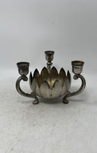 Load image into Gallery viewer, Vintage Leonard Silver Tone Lotus Flower Bowl 3-Light Candelabra Candle Holder