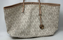 Load image into Gallery viewer, Michael Kors Womens Beige Signature Print Charm Inner Pocket Shoulder Bag