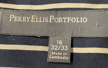 Load image into Gallery viewer, Perry Ellis Portfolio Mens Black Striped Classic Fit Dress Shirt Size 16 32/33