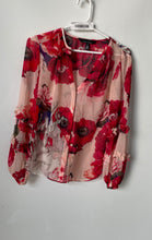 Load image into Gallery viewer, White House Black Market Womens Red Floral Long Sleeve Sheer Blouse Top Size S