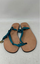 Load image into Gallery viewer, Bridget Womens Blue Beige Leather Toe Ring Tassel Flat Strappy Sandals Size 7