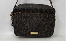 Load image into Gallery viewer, Calvin Klein Womens Brown Monogram Print Faux Leather Zipper Crossbody Purse