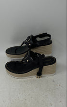 Load image into Gallery viewer, Michael Kors Womens Casey Black Leather Wedge Espadrille Sandals Size 7