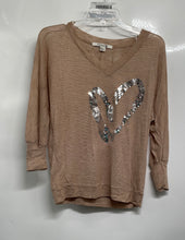 Load image into Gallery viewer, Forever 21 Womens Brown Sequin Heart Long Sleeve V-Neck Pullover Sweater Size S