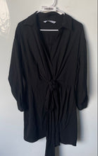 Load image into Gallery viewer, Zara Womens Black Long Sleeve Collared Twist Front Button Shirt Dress Size Small
