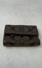 Load image into Gallery viewer, Coach Womens Brown Monogram Leather Trim Credit Card Slots Trifold Wallet
